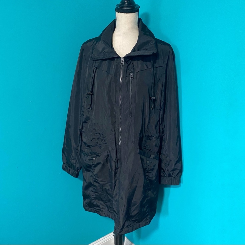 Lucky Brand L Black Lightweight Hooded Windbreaker Jacket Performance